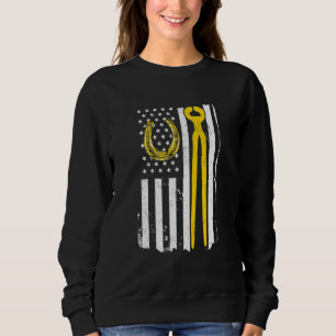 Horseshoe Ferrier Horse Us Flag American Independ Sweatshirt