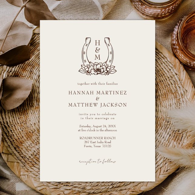 Horseshoe & Floral Western Country Boho Wedding Invitation (Creator Uploaded)