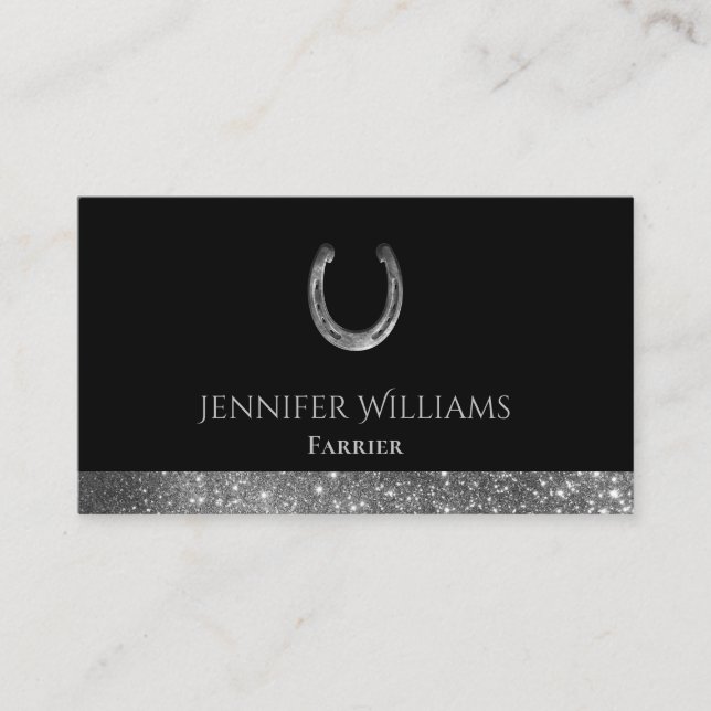 Horseshoe Glitter Equestrian Horse Farrier Service Business Card (Front)