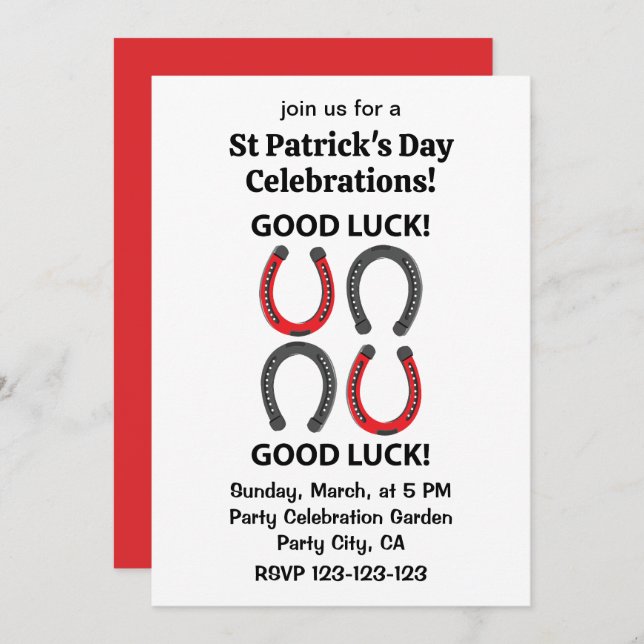 Horseshoe Good Luck St Patrick's Day Horseshoe  Invitation (Front/Back)