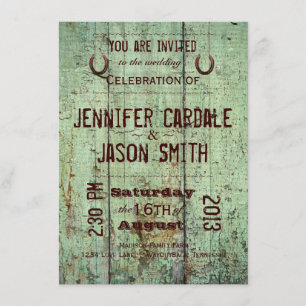 Horseshoe Green Barn Wood Rustic Wedding Invites