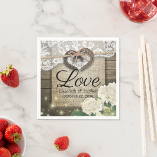 Horseshoe Heart Lace Hydrangea Wood Wedding Shower Napkin