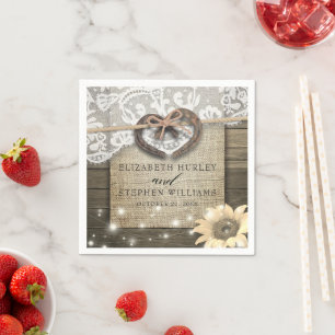 Horseshoe Heart Lace Sunflower Wood Wedding Shower Napkin