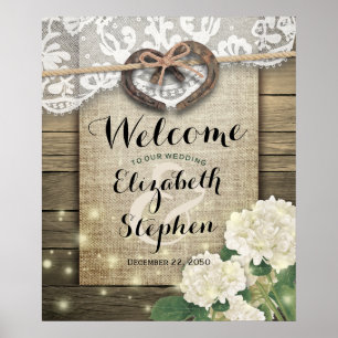 Horseshoe Hydrangea Country Rustic Wedding Welcome Poster