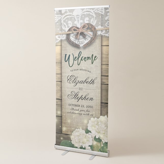 Horseshoe Hydrangea Country Rustic Wedding Welcome Retractable Banner (3/4)