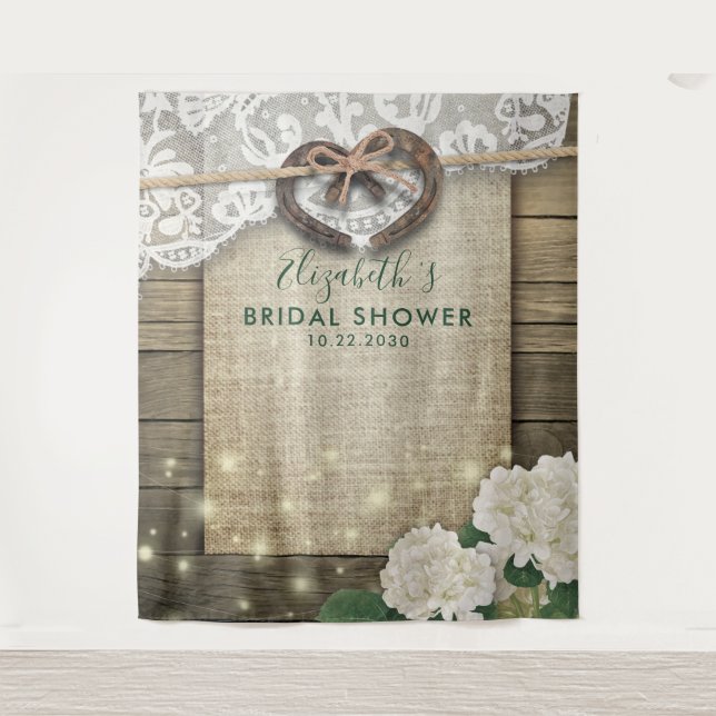Horseshoe Hydrangea Wood Bridal Shower Photo Booth Tapestry (Front)