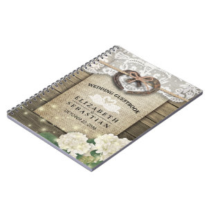 Horseshoe Hydrangea Wood Country Wedding Guestbook Notebook