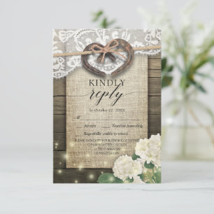 Horseshoe Hydrangea Wood Wedding RSVP Kindly Reply