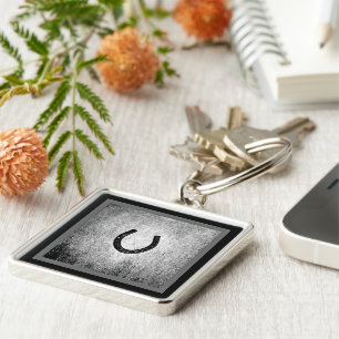 Horseshoe in Black and Grey Plaid Key Ring