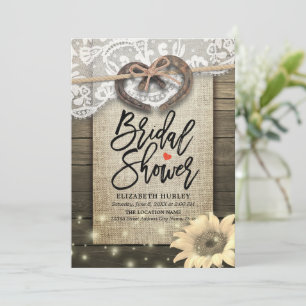 Horseshoe Lace Burlap Sunflower Wood Bridal Shower Invitation