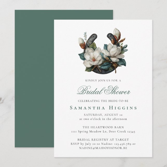 Horseshoe Magnolia Elegant Wedding Bridal Shower Invitation (Front/Back)