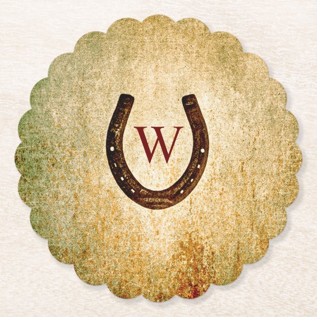 Horseshoe Monogrammed Paper Coaster (Front)