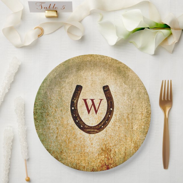 Horseshoe Monogrammed Paper Plates (Wedding)
