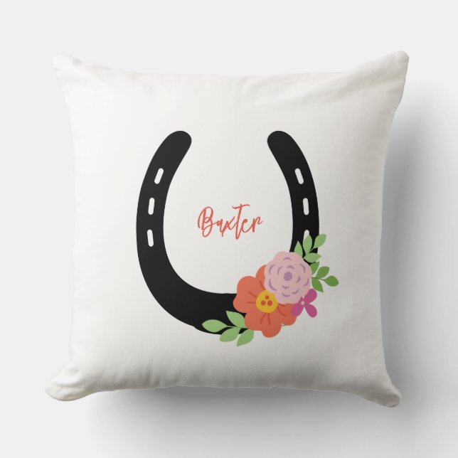 Horseshoe NAME Horse PHOTO Keepsake Pet Memorial Cushion (Front)