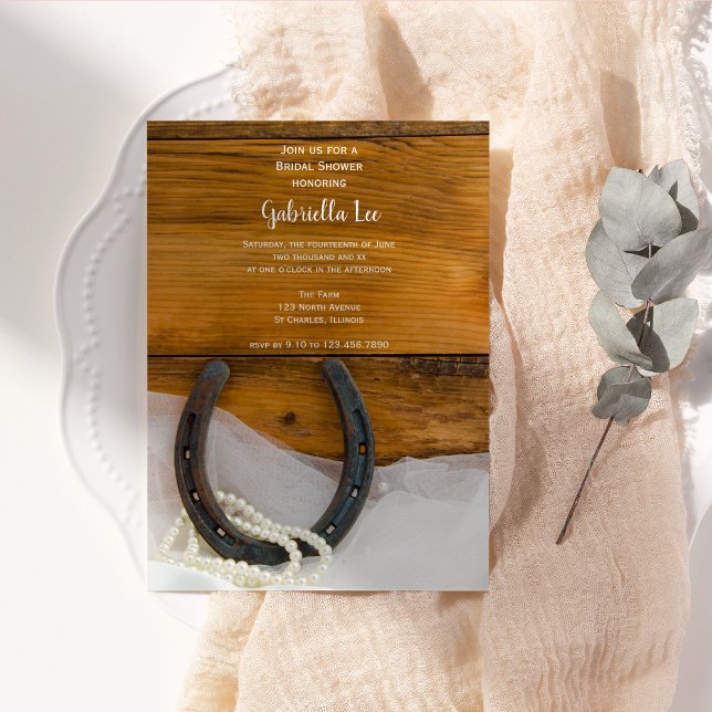 Horseshoe, Pearls Barn Wood Western Bridal Shower Invitation (Creator Uploaded)