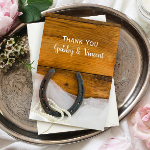 Horseshoe Pearls Western Barn Wedding Thank You Card