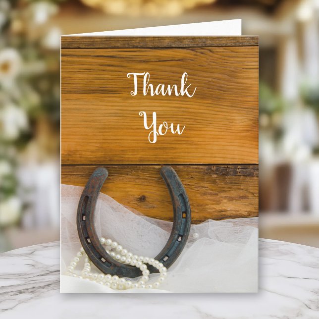 Horseshoe Pearls Western Barn Wedding Thank You Card (Creator Uploaded)