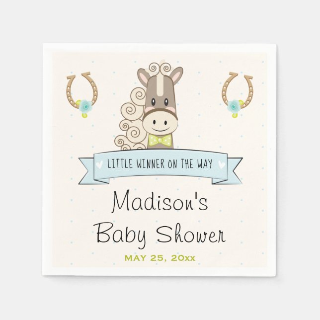 Horseshoe Rose Derby Horse Boy Bowtie Baby Shower Napkin (Front)