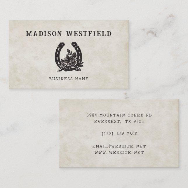Horseshoe Rose Equestrian Farm Ranch Horse Business Card (Front/Back)