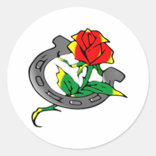 Horseshoe & Rose Tattoo Classic Round Sticker
