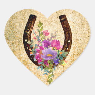 Horseshoe Rustic Watercolor Floral Good Luck  Heart Sticker
