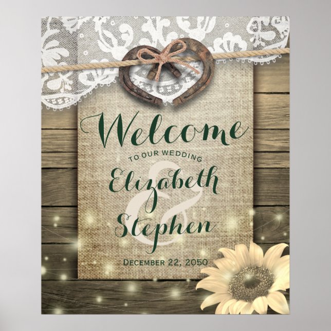 Horseshoe Sunflower Country Rustic Wedding Welcome Poster (Front)