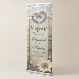 Horseshoe Sunflower Country Rustic Wedding Welcome Retractable Banner