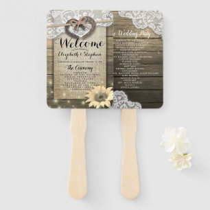 Horseshoe Sunflower Wood Wedding Programs Hand Fan