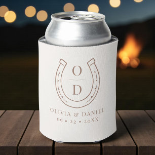 Horseshoe Western Country Brown Monogram Wedding  Can Cooler
