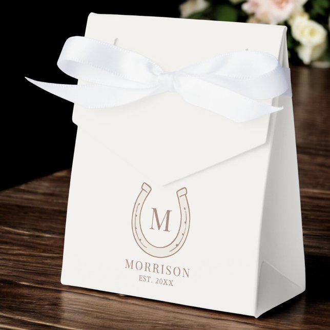 Horseshoe Western Country Brown Monogram Wedding Favour Box (Creator Uploaded)