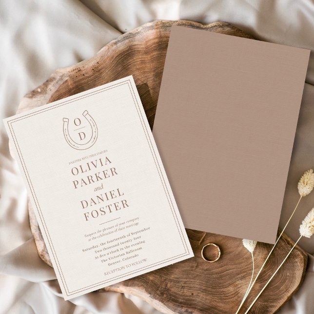 Horseshoe Western Country Brown Monogram Wedding Invitation (Creator Uploaded)