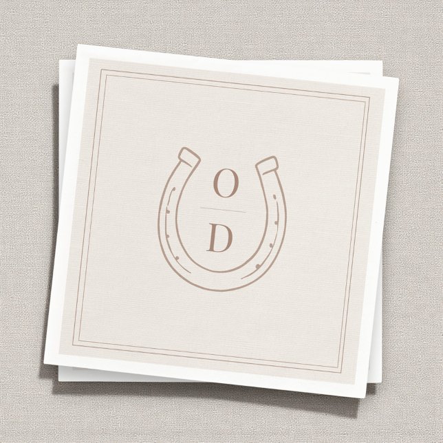 Horseshoe Western Country Brown Monogram Wedding Napkin (Creator Uploaded)