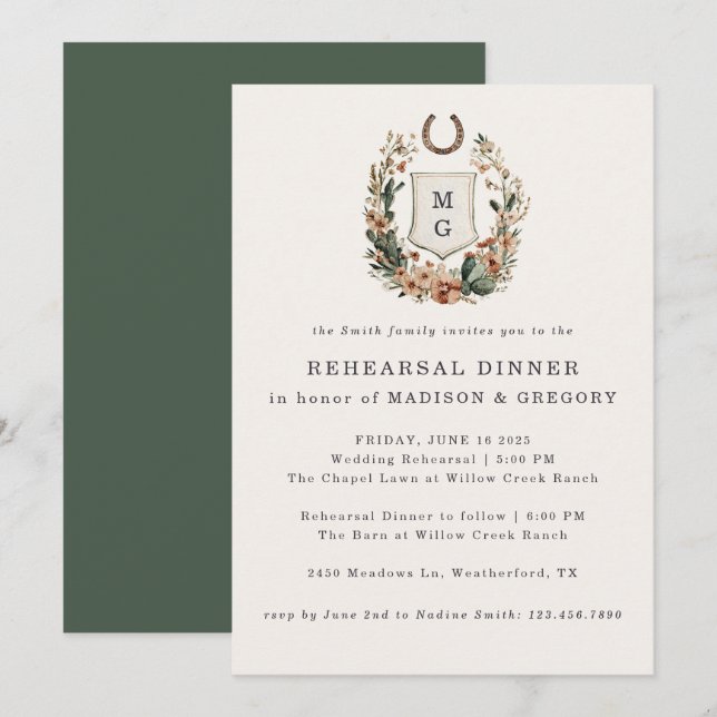 Horseshoe Western Country Wedding Rehearsal Dinner Invitation (Front/Back)