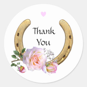  Horseshoe with Flowers & Heart Thank You Classic Round Sticker