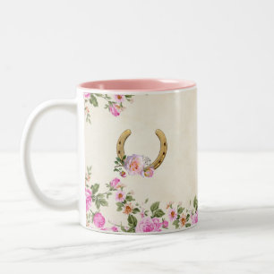 Horseshoe with Flowers on Beige Two-Tone Coffee Mug