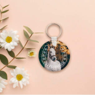 Horseshoe with Stars & Horse Name Photo Key Ring