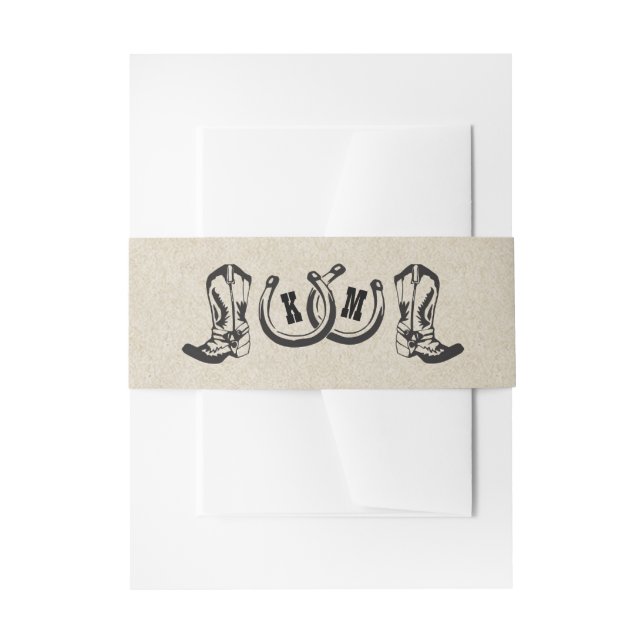Horseshoes and Cowboy Boots Country Wedding Invitation Belly Band (Front Example)