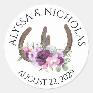 Horseshoes and Floral Purple  Classic Round Sticker