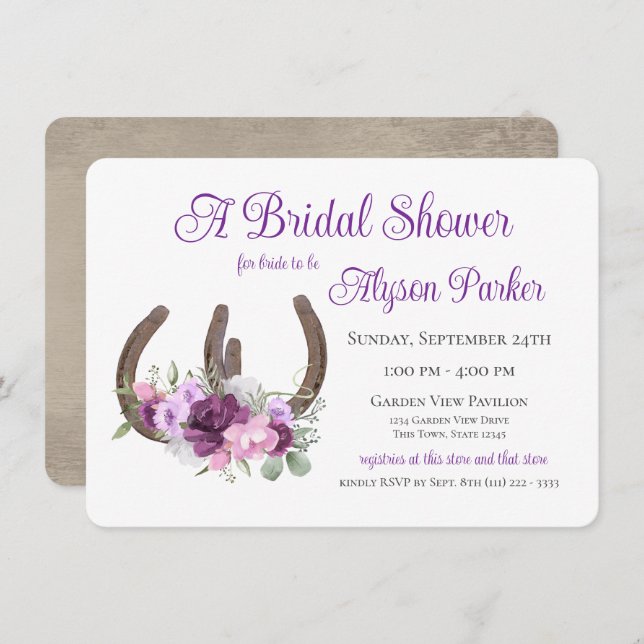 Horseshoes and Flowers Barn Wood Bridal Shower Inv Invitation (Front/Back)