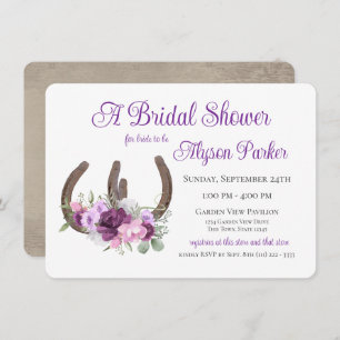 Horseshoes and Flowers Barn Wood Bridal Shower Inv Invitation