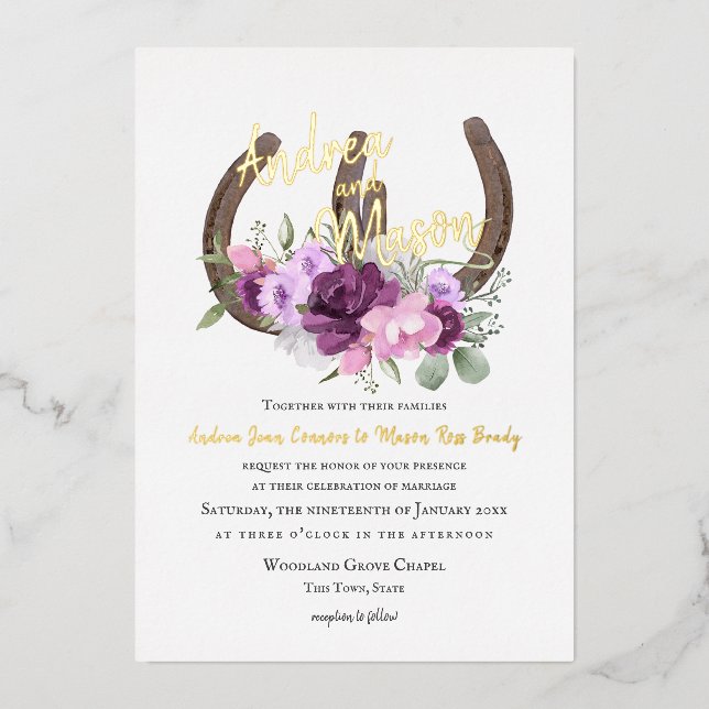 Horseshoes and Purple Floral Wedding (Front)