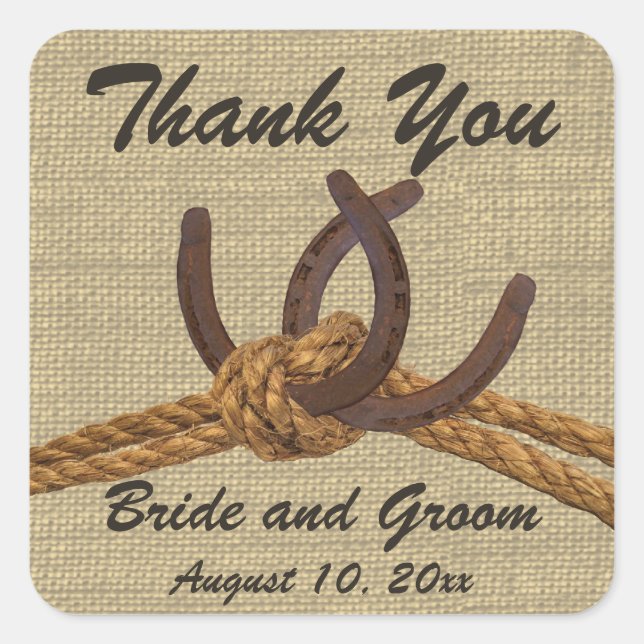 Horseshoes and Rope Tie the Knot Square Sticker (Front)