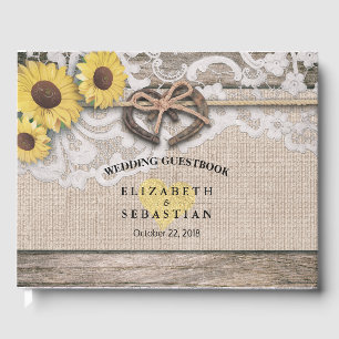 Horseshoes Burlap Lace Sunflower Wedding Guestbook