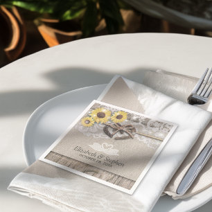 Horseshoes Burlap Lace Sunflowers Wedding Shower Napkin
