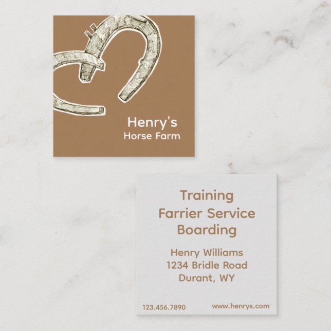 Horseshoes Farrier Training Horse Farm Square Business Card (Front/Back)