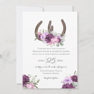 Horseshoes Floral Purple Wedding Invitation