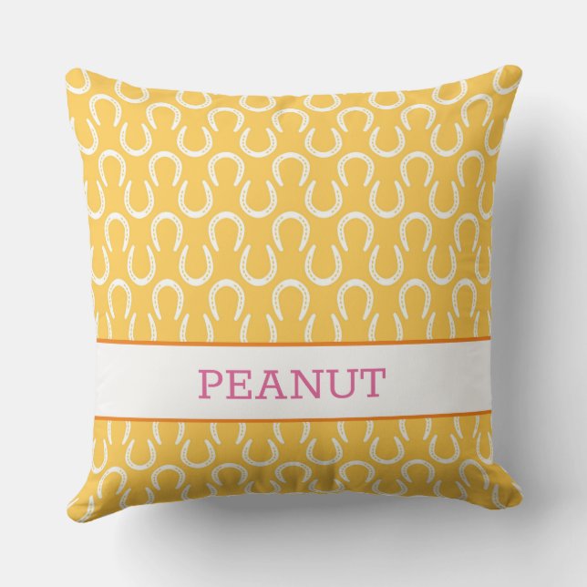 Horseshoes Horse NAME Pet PHOTO  Keepsake Yellow Cushion (Back)