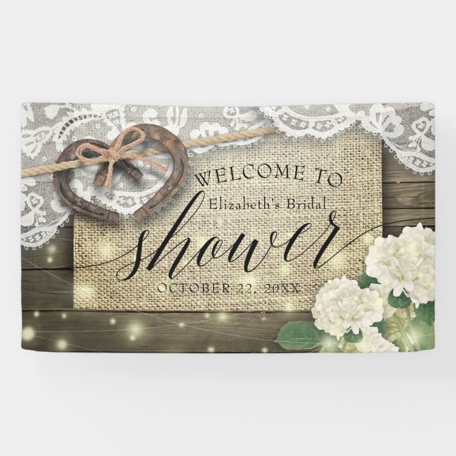 Horseshoes Hydrangea Country Bridal Shower Welcome Banner (Horizontal)