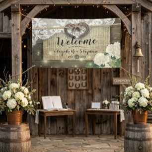 Horseshoes Hydrangea Rustic Wood Wedding Welcome Banner