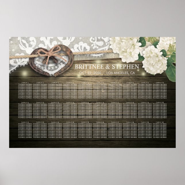 Horseshoes Hydrangea Wood Wedding Seating Charts (Front)
